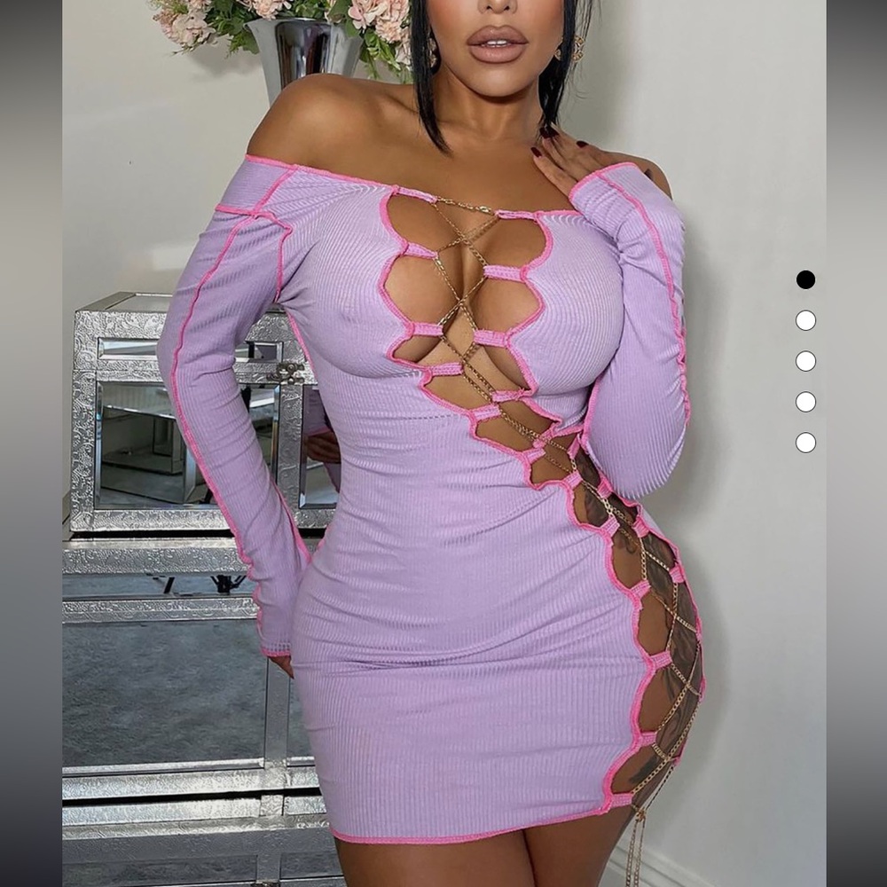 Fashion Nova Lilac and Pink Cut-Out Mini Dress